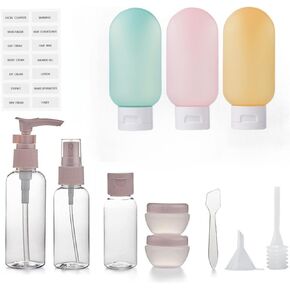 ZLSSETEC 12 Pack Travel Bottles Set for Toiletries TSA Approved Travel Size Containers with Labels BPA Free Leakproof Squeezable Refillable Airplane Travel Accessories for Shampoo Conditioner