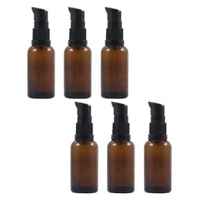 6PCS 30ML 1 Oz Empty Refillable Amber Glass Lotion Bottles Portable Pump Bottles Makeup Sample Storage Holders Oil Shampoo Sample Containers