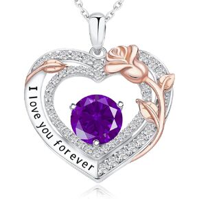 Anniversary Gifts for Girlfriend, Heart Rose Necklace 925 Sterling Silver Birthstone Jewelry Necklaces for Women, Valentines Day Mothers Day Birthday Gifts for Wife Mom Daughter Hermen Her