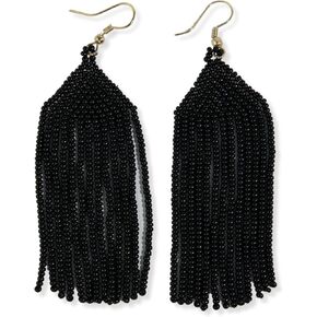 INK+ALLOY أقراط بوهو هامشية مطرزة للنساء، أقراط ميشيل ذات الألوان الصلبة من الخرزة المتدلية متوسطة الحجم، مجوهرات مصنوعة يدويًا للبوهيمي الحديث، طول 3.5 بوصة in Kuwait