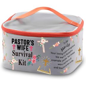 PXTIDY Pastor's Wife Survival Kit Pastor Wife Makeup Organizer Bag Bible Study Toiletry Case Priest Wife Minister Wife Gift(grey LT)