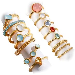 YOOESTORES82 Boho Rings Vintage Crystal Rings Set,Rhinestone Knuckle Rings for Women Teen Girl,Gold Silver Rings,Bohemian Stackable Joint Rings Midi Multiple Rings
