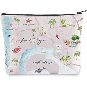 WZMPA San Diego City Map Cosmetic Bag San Diego Travel Souvenir Gift San Diego Long Distance Relationship Makeup Zipper Pouch Bag For Family Friend (San Diego)