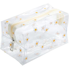 UUYYEO Clear Flower Makeup Bags Transparent Floral Cosmetic Bag Travel Wash Bag Waterproof Toiletry Storage Pouch for Women Girls Daisy