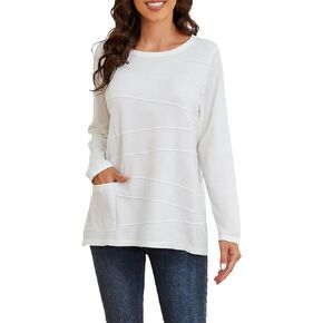 سترات نسائية من SPARKLE & SKY بلوفر خفيف الوزن ورقبة دائرية وأكمام طويلة وسترات متماسكة مع جيوب للنساء in Kuwait