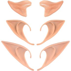 3 Pairs Latex Elf Ear Pointed Goblin Ears Pointed Tips Dress Up Costume Cosplay Halloween Party Props Party Fake Ear Goblin Ears 3 Size Pixie Ear Elven Vampire Fairy Ears Masquerade Accessories