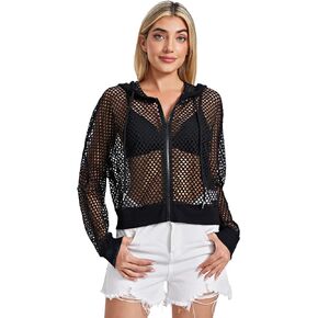 SweatyRocks Women's Summer Zip Up Light Weight Long Sleeve Mesh Bomber Jacket
