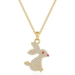 CLASSYZINT Gold Easter Bunny Pendant Necklace For Women Cute Brass Rabbit Design With All CZ Stones Easter Jewelry Gift