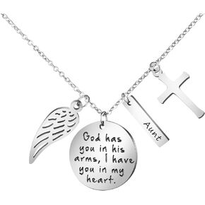 JoycuFF Memorial Gifts Sympathy Necklace for Loss of Dad Mom Husband Remembrance Jewelry Angel Wings Silver Stainless Steel Pendant