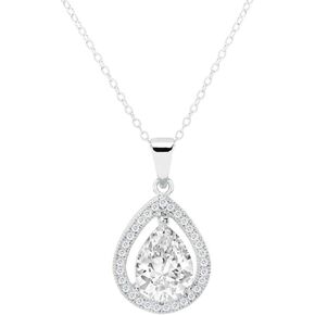 Cate & Chloe Isabel 18k White Gold Plated Pendant Necklace | Silver Halo CZ Necklace for Women | Teardrop Pendant with Cubic Zirconia Crystals, Fashion Jewelry for Women, Gift For Her