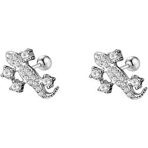 18G Little Gecko Cartilage Earrings Studs Sterling Silver 925 for Women Girls Cubic Zirconia Crystal Helix Daith Conch Tragus Earrings Ear Piercing Tiny Stud Cute Jewelry Gifts BFF