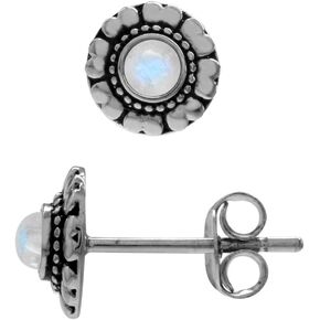 Silvershake Petite Natural Moonstone 925 Sterling Silver Flower Stud Earrings