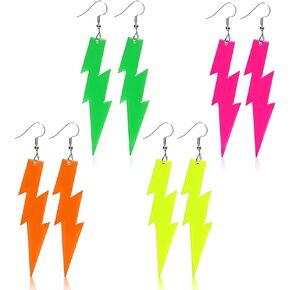 4 ازواج اقراط نيون بنمط الثمانينيات من جيلي، اقراط متدلية من الاكريليك بلون كاندي للنساء، اقراط متدلية ملونة رترو للنساء لحفلات الرقص التنكرية بنمط الثمانينيات in Kuwait