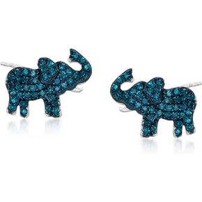 Ross-Simons 0.25 ct. t.w. Blue Diamond Elephant Earrings in Sterling Silver
