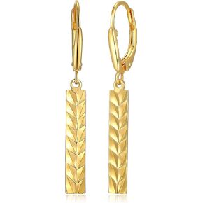 18k Yellow Gold Plated 925 Sterling Silver Geometric Pattern Vertical Bar Drop Earrings