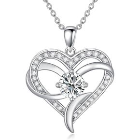 Aihpos Moissanite Necklaces for Women Girls Interlocking Heart Pendant Necklaces Platinum Plated Silver 1 Carat Center Moissanite Pendant, 18''-20''