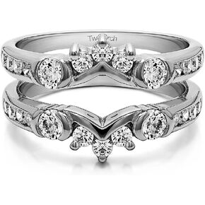 TwoBirch 1.01 Ct. Half Halo Prong and Channel Set Ring Guard in Sterling Silver with Cubic Zirconia