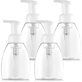 Grand Parfums Foaming Soap Dispenser Pump-Bottles, with White Pumps Clear, 8.5 oz (250 ml) for Any Liquid or Castile Soap (Pack of 4)