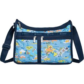 حقيبة LeSportsac City Retreat Deluxe للاستخدام اليومي + حقيبة مستحضرات تجميل، طراز 7507/Color F953، تصميم رسومي مميز لمدينة نيويورك وهامبتونز/مونتوك: الشواطئ وركوب القوارب وجيتني وركوب الدراجات in Kuwait