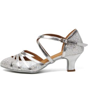 DKZSYIM Glitter Women Latin Dance Shoes Closed Toe Ballroom Salsa Tango Practice Performence Party Dancing Shoes,Model CMJ-512