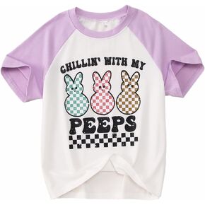 Ritatte Girls Boys Easter Outfit Kid Funny Bunny Graphic Shirt Chillin with My Peeps T-Shirt Rabbit Short Sleeve Tee Top