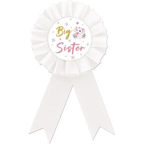 Elephant Big Sister Tinplate Badge Pin, Elephant Big Sister Button Pin, Sister To Be White Rosette Badge Pin for Girl, Birthday Girl Brooch Buttons for Baby Shower/Gender Reveal Party