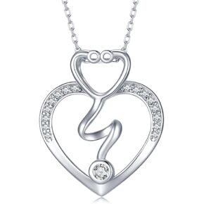 Daixiya Nurse Gifts Stethoscope Necklace for Women 925 Sterling Silver Stethoscope Pendant Necklaces Nurse Jewelry Gifts for Women Girls