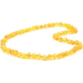 Raw Amber Necklace for Adults - Lemon Color - 17.7 Inches - Baltic Amber Land - Hand-made From Unpolished / Certified Baltic Amber Beads - Knotted - Screw Clasp (Lemon)