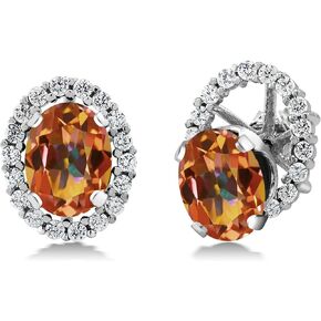 Gem Stone King 925 Sterling Silver Oval Ecstasy Mystic Topaz Stud Earrings with Removable Jackets For Women (3.72 Cttw, Gemstone Birthstone, Oval 8X6MM)