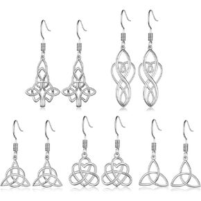 Multi Celtic Knot Dangle Earrings Set for Women, 18K White Gold Plated Silver Light Hypoallergenic Celtic Earrings, Pack of 3-5 Pairs