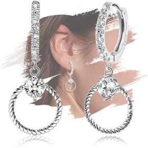 Sterling Silver Hoop Earrings With Drop Dangle Hypoallergenic Twisted Huggie Earrings with Charms Cubic Zirconia Fashion for Women Girls Gifts for Valentine's Day