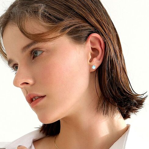 SKNGMO أقراط حجر القمر 925 فضة استرليني قوس قزح أقراط صغيرة صغيرة حجر القمر مجوهرات للنساء أقراط هيبوالرجينيك, بدون نوع جوهرة in Kuwait