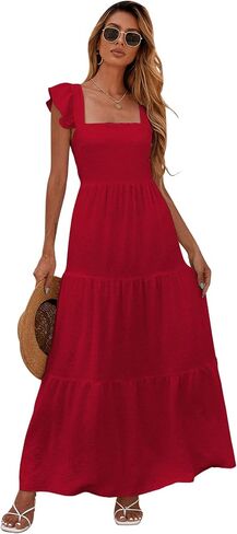 Floerns Women's Square Neck Ruffle Sleeve Backless Tie Back A Line Maxi Dress in Saudi Arabia