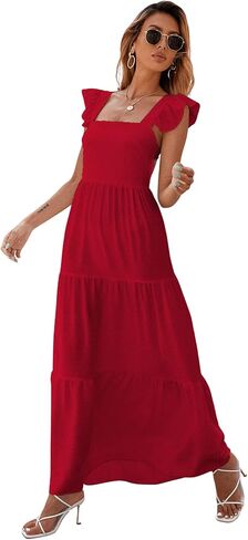 Floerns Women's Square Neck Ruffle Sleeve Backless Tie Back A Line Maxi Dress in Saudi Arabia