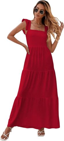 Floerns Women's Square Neck Ruffle Sleeve Backless Tie Back A Line Maxi Dress in Saudi Arabia