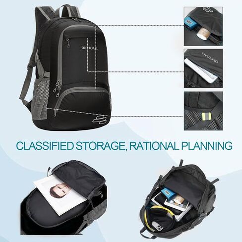 حقيبة ظهر قابلة للتعبئة سعة 30 لتر، حقائب ظهر خفيفة الوزن للمشي لمسافات طويلة، حقيبة ظهر قابلة للطي مقاومة للماء للسفر والمشي لمسافات طويلة والتخييم in Kuwait