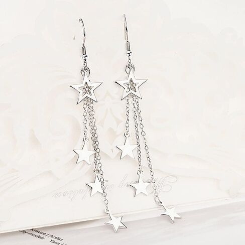 Sterling Silver Star Earrings Dangling Threader Earrings Long Dangle Tassel Earrings for Women Teen Girls in Saudi Arabia