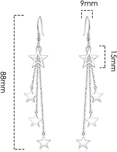 Sterling Silver Star Earrings Dangling Threader Earrings Long Dangle Tassel Earrings for Women Teen Girls in Saudi Arabia