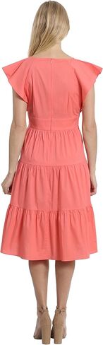 London Times Women's Cotton Poplin V-Neck Tiered Feminine Easy Summer Vacation Dress in Saudi Arabia