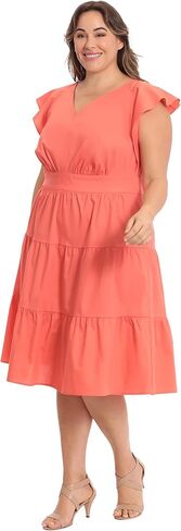 London Times Women's Cotton Poplin V-Neck Tiered Feminine Easy Summer Vacation Dress in Saudi Arabia