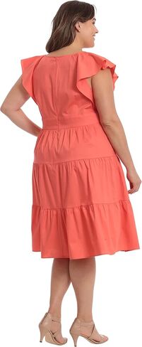 London Times Women's Cotton Poplin V-Neck Tiered Feminine Easy Summer Vacation Dress in Saudi Arabia