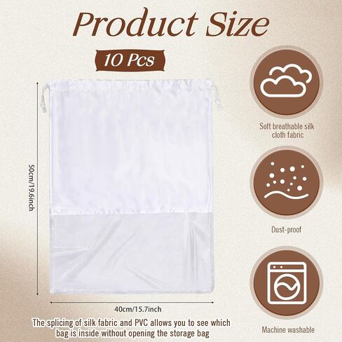 Huhumy 10 Pcs Dust Bags for Purses and Handbags Silk Cloth PVC Dustproof Drawstring Bags Large Purse Bags for Storage Dust Bags Covers Handbag Storage Organizer Travel Shoe Bags, White, 19.6 x 15.7'' in Saudi Arabia