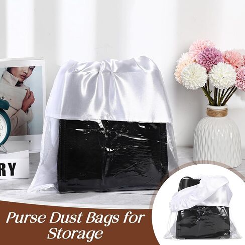 Huhumy 10 Pcs Dust Bags for Purses and Handbags Silk Cloth PVC Dustproof Drawstring Bags Large Purse Bags for Storage Dust Bags Covers Handbag Storage Organizer Travel Shoe Bags, White, 19.6 x 15.7'' in Saudi Arabia