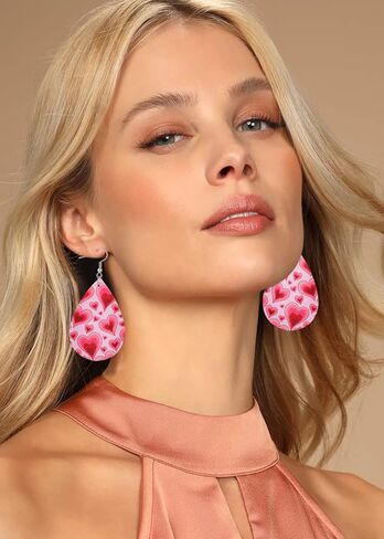 Honsny 20 زوجًا من الأقراط المصنوعة من الجلد الصناعي لعيد الحب للنساء خفيفة الوزن على شكل دمعة متدلية على شكل قلب أقراط قطرة الماء in Kuwait