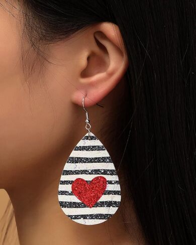 Honsny 20 زوجًا من الأقراط المصنوعة من الجلد الصناعي لعيد الحب للنساء خفيفة الوزن على شكل دمعة متدلية على شكل قلب أقراط قطرة الماء in Kuwait