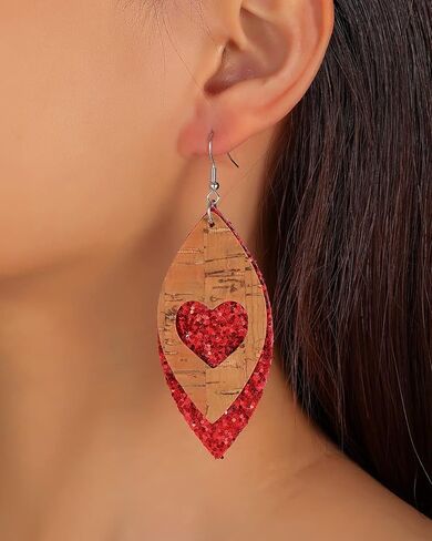 Honsny 20 زوجًا من الأقراط المصنوعة من الجلد الصناعي لعيد الحب للنساء خفيفة الوزن على شكل دمعة متدلية على شكل قلب أقراط قطرة الماء in Kuwait