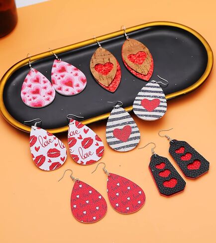 Honsny 20 زوجًا من الأقراط المصنوعة من الجلد الصناعي لعيد الحب للنساء خفيفة الوزن على شكل دمعة متدلية على شكل قلب أقراط قطرة الماء in Kuwait