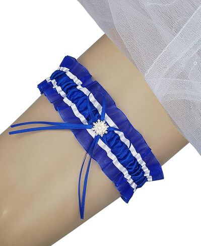 MerryJuly Royal Blue Satin Ribbon Bridal Wedding Garter Prom Garter in Kuwait