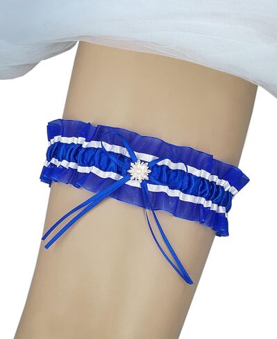 MerryJuly Royal Blue Satin Ribbon Bridal Wedding Garter Prom Garter in Kuwait
