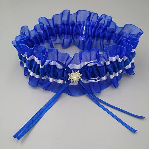 MerryJuly Royal Blue Satin Ribbon Bridal Wedding Garter Prom Garter in Kuwait
